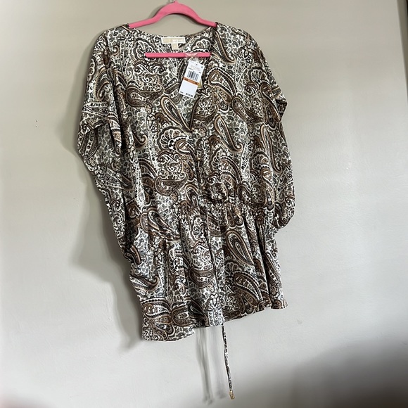 MICHAEL Michael Kors Satin V-Neck Paisley Print Dolman Sleeve Blouse - Picture 6 of 12